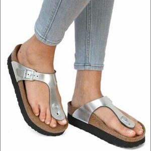 Birkenstock Gizeh Platform Metallic Silver size40